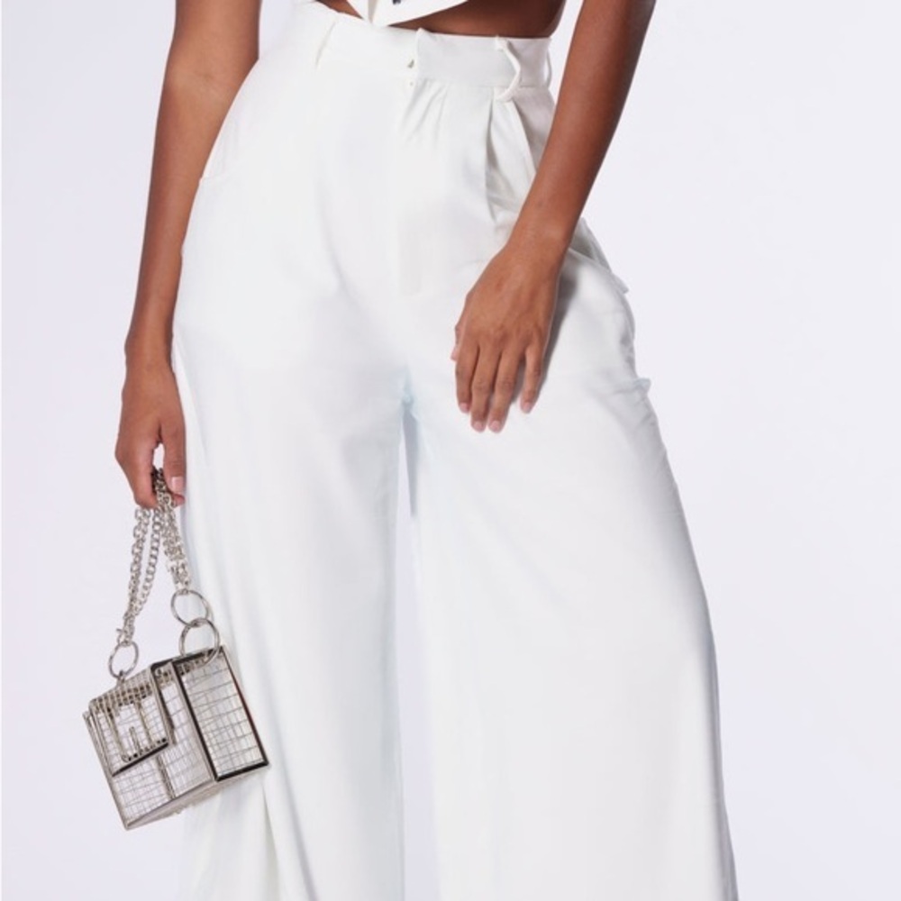 Designer Dressy White Flared Business Women's Wide-Leg Pants S-M